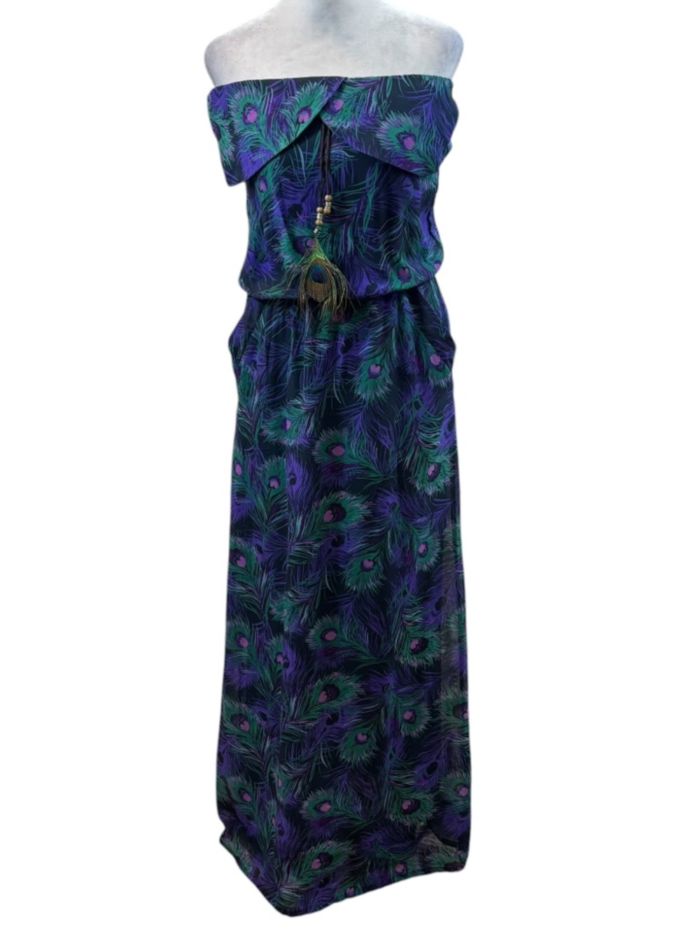 Brand new with Tags Kirra Brand Peacock Feather‎ Print Strapless Maxi Dress XS
